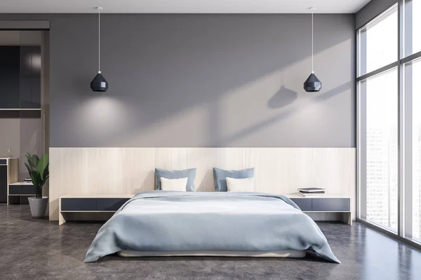 Grijze master bedroom interieur — Stockfoto