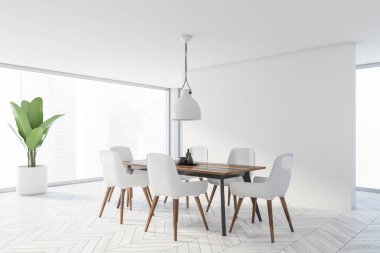 Minimalist beyaz yemek odası köşesi