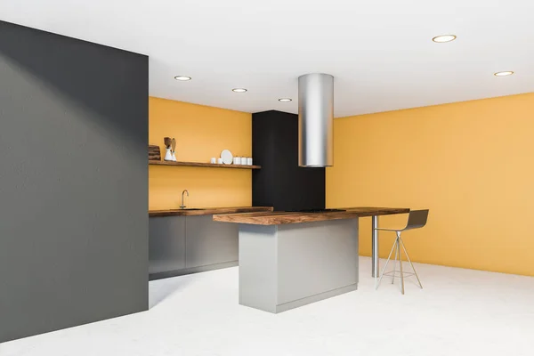 Yellow and gray kitchen corner with bar — Stock Photo, Image