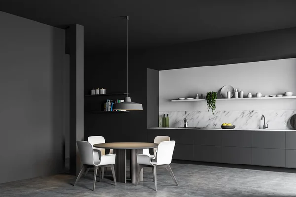 Gray and white kitchen corner with dining table — 스톡 사진