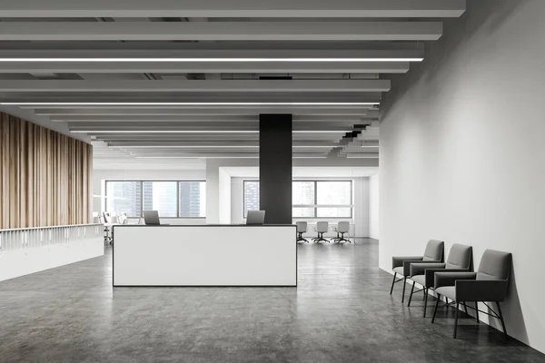 Biała recepcja i salon w biurze korporacyjnym — Zdjęcie stockowe