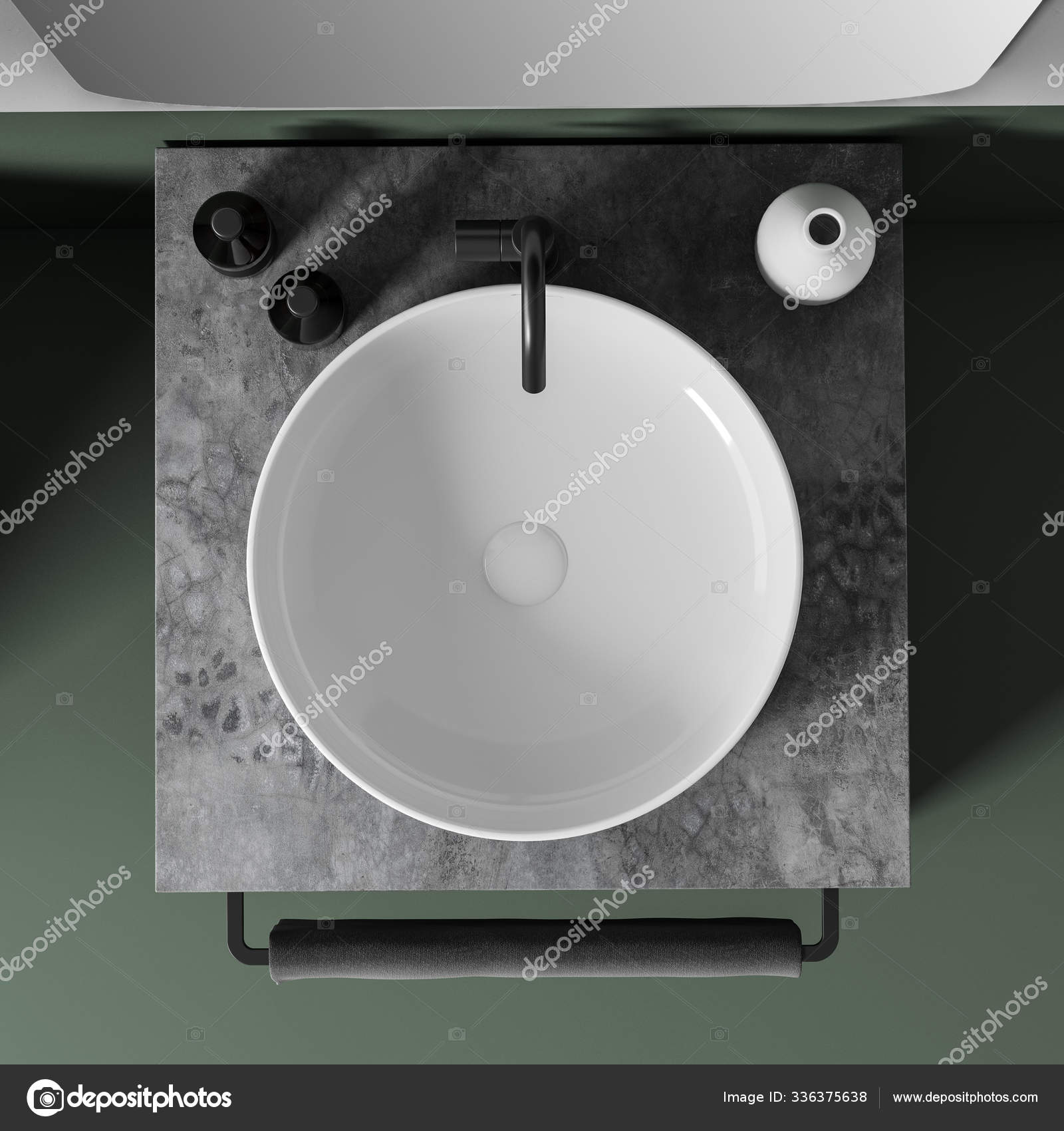 Top View Of Sink In White And Green Bathroom Stock Photo Image By C Denisismagilov 336375638