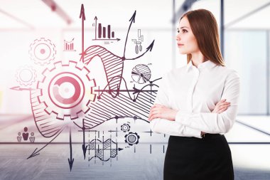 Ofisteki kendine güvenen kadın ve iş planı