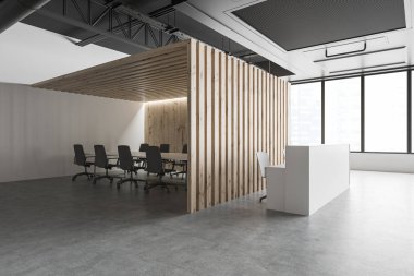 Ofis resepsiyonu ve konferans odası köşesi