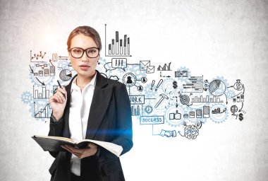 Not defteri ve gözlüklü kadın, iş planı