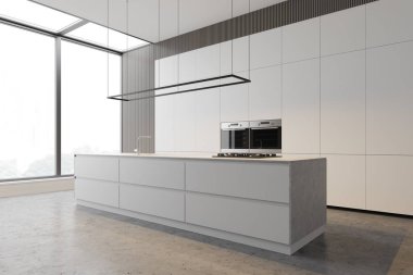 Tezgahlı minimalist beyaz mutfak