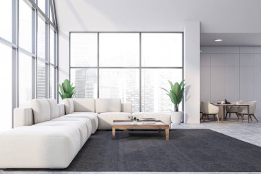 Beyaz oturma odası ve yemek odası iç