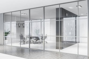 Beyaz yuvarlak masa toplantı odası ve ofis salonu