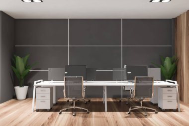 Koyu gri açık uzay ofis iç