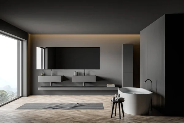 Dark gray modern bathroom interior — 스톡 사진