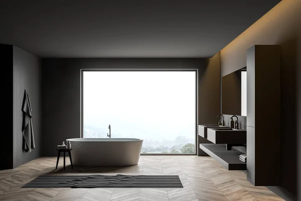 Intérieur de salle de bain panoramique gris foncé — Photo