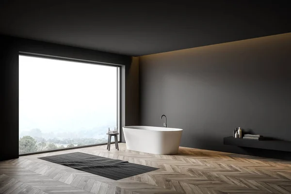 Angolo bagno grigio minimalista con vasca — Foto Stock