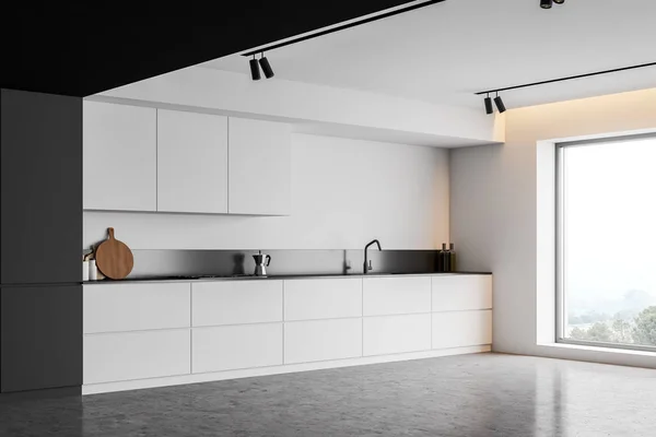 Esquina minimalista de cocina blanca con encimeras — Foto de Stock