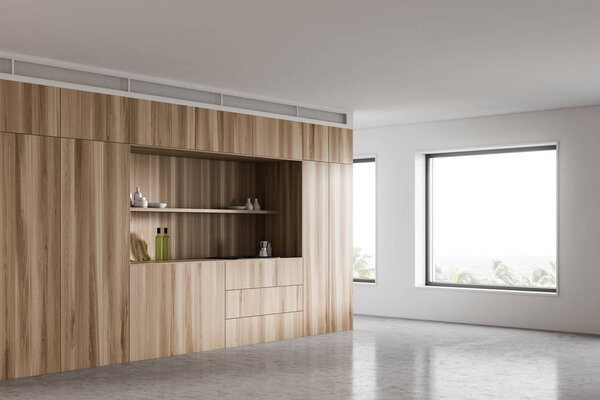 White and wooden kitchen corner with countertops