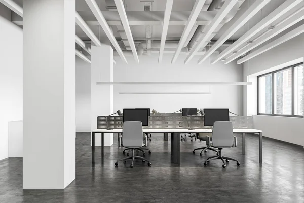 White open space office interior with columns — Stock Photo, Image