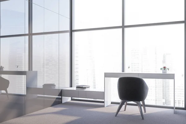 Gray panoramic home office interior — 스톡 사진