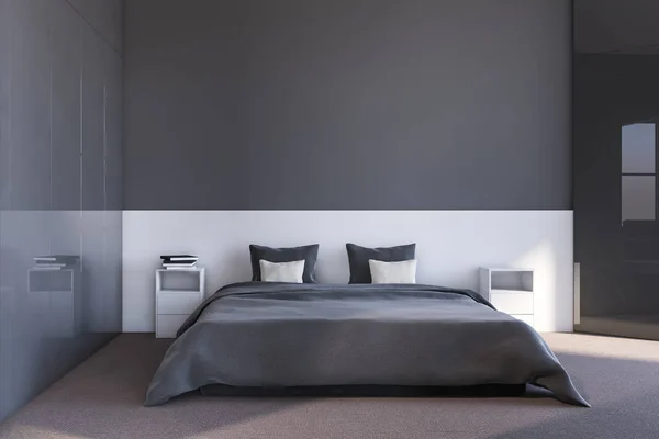 Grijs en wit master bedroom interieur — Stockfoto