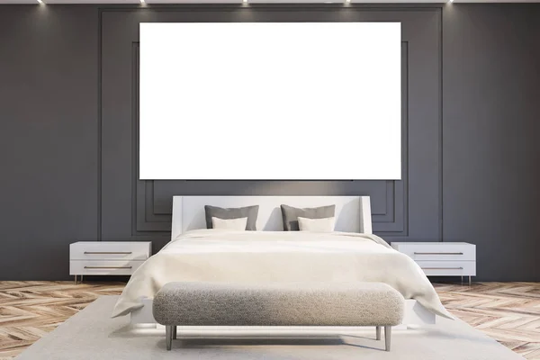 Luxury gray master bedroom with poster — 스톡 사진