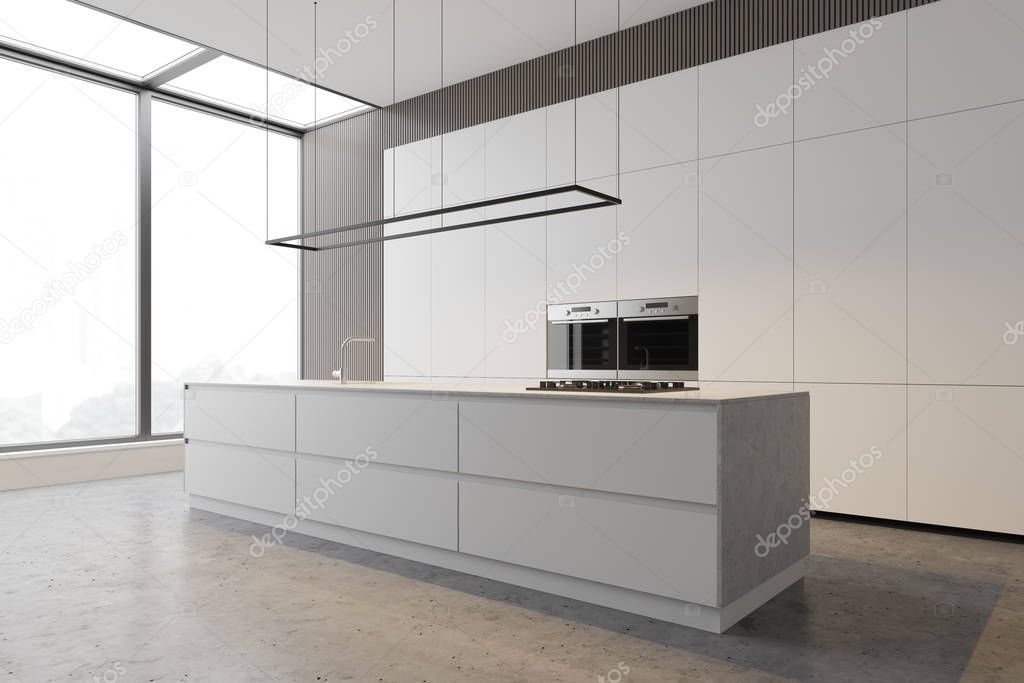 Minimalist white kitchen with countertops