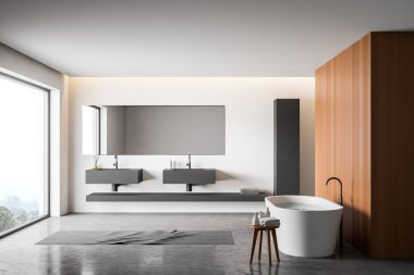 Beyaz ve ahşap banyo iç