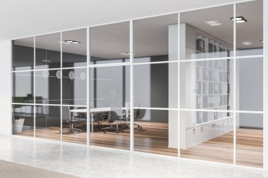 Gri yuvarlak masa toplantı odası ve ofis salonu