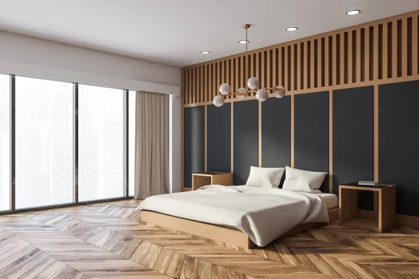 Esquina panorámica dormitorio principal gris — Foto de Stock
