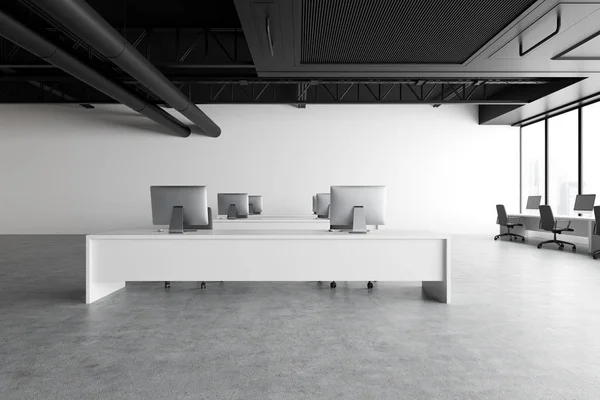 White industrial style open plan office interior — 스톡 사진