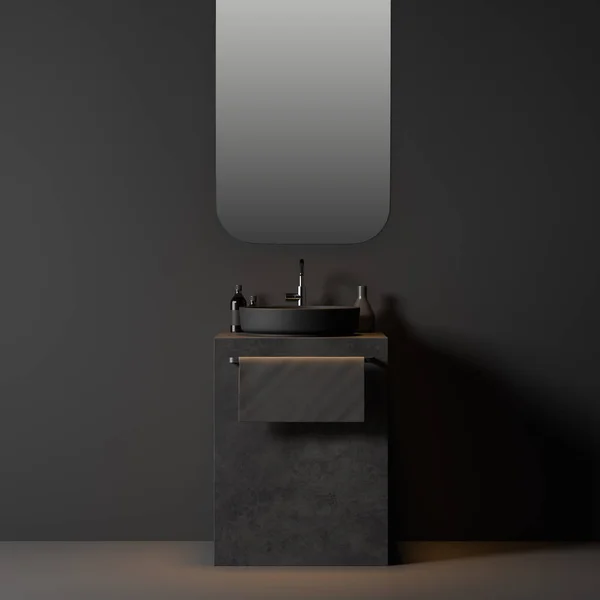 Bekväm rund handfat i grått badrum — Stockfoto