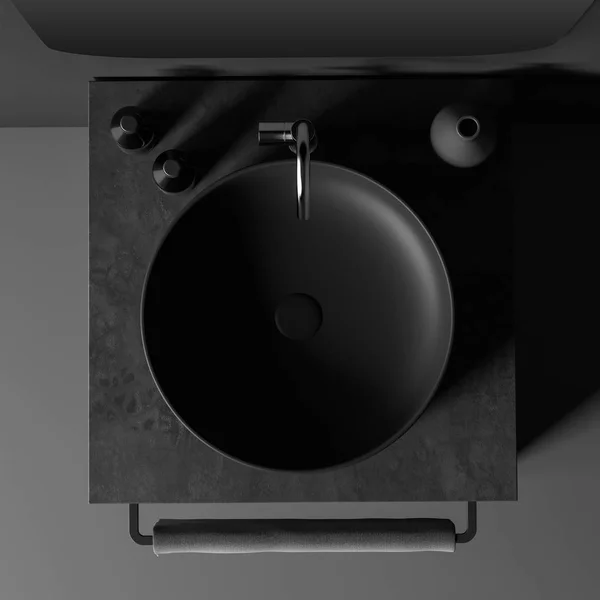 Kényelmes kerek mosogató szürke fürdőszobában, felülnézet — Stock Fotó