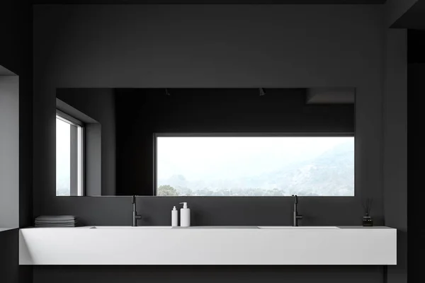 Double sink in luxury gray bathroom — Stock Photo, Image