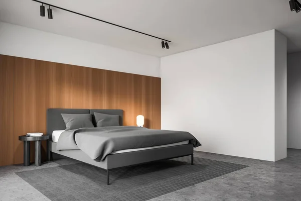 Minimalistyczne białe i drewniane rogu sypialni — Zdjęcie stockowe