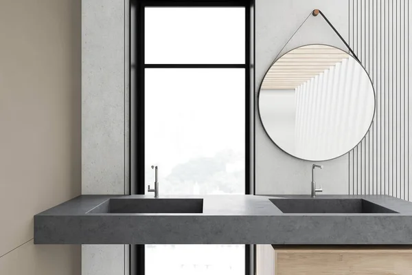 White and beige bathroom with double sink — Stock Photo, Image