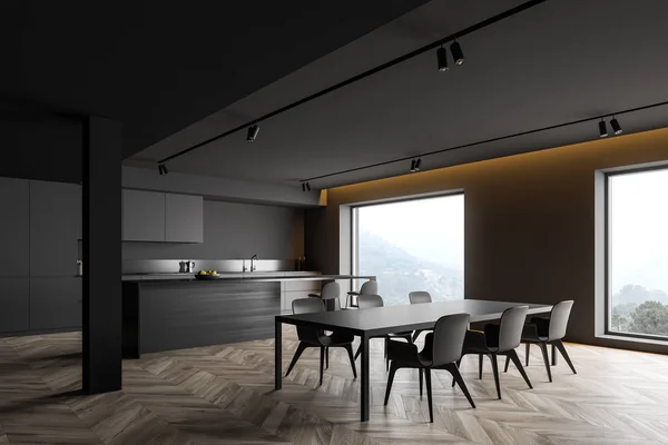 Dark gray kitchen corner with bar and table — 스톡 사진