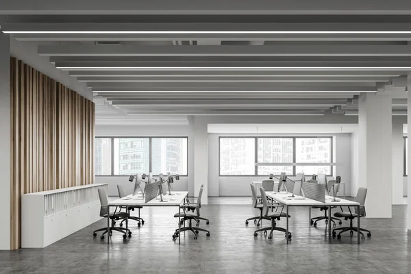 白と木製のオープン スペースのオフィスのインテリア — ストック写真