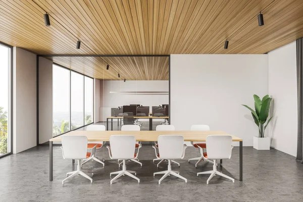 Panorâmica sala de reunião branca interior — Fotografia de Stock