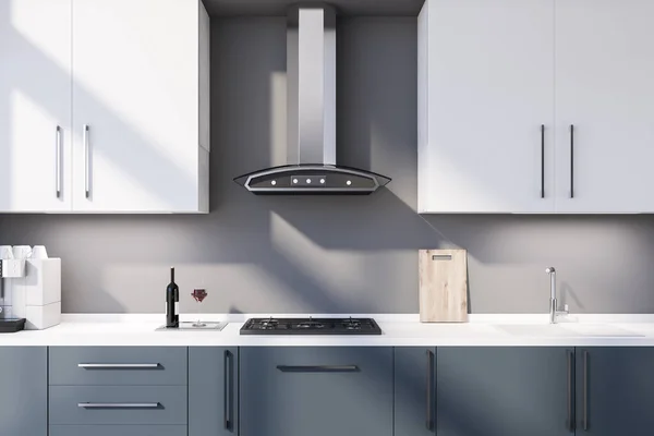 Modernt grått kök med bänkskivor — Stockfoto