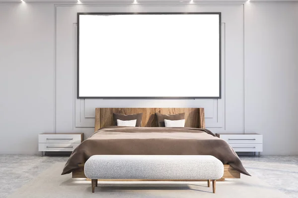 Luxe witte master bedroom met poster — Stockfoto