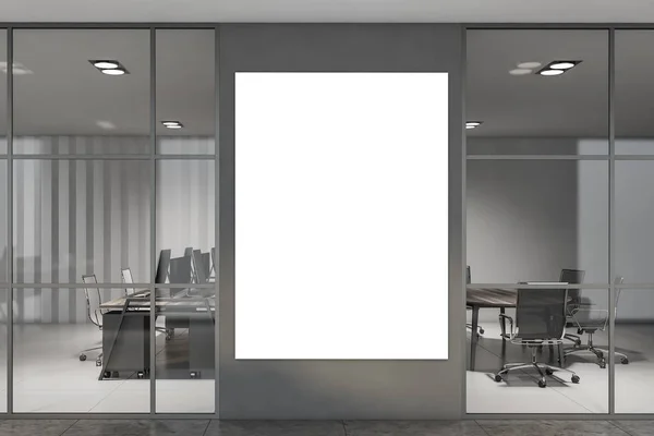 Gray meeting room and open space with poster