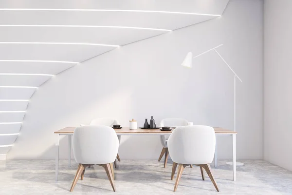 White futuristic dining room interior