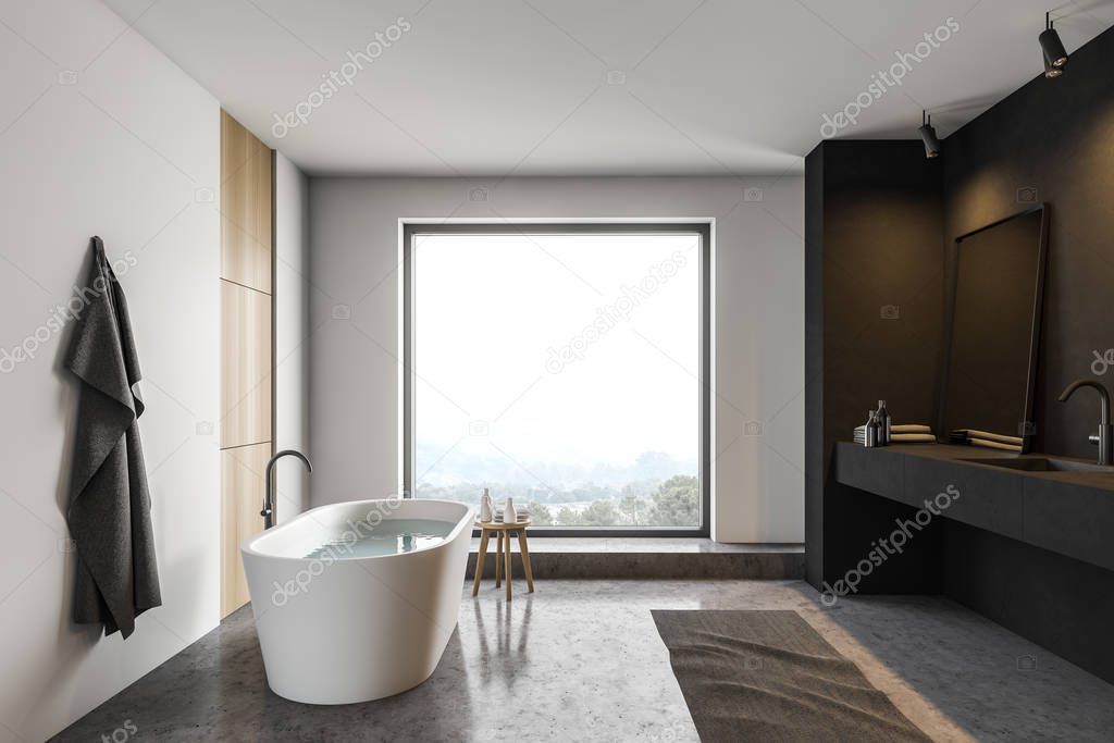 Loft white and black bathroom interior