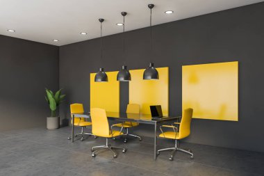 Yellow and gray meeting room corner