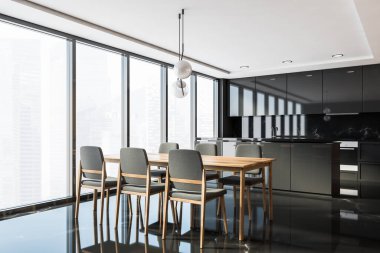 Panoramic black marble kitchen corner
