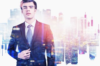 Confident European businessman in city