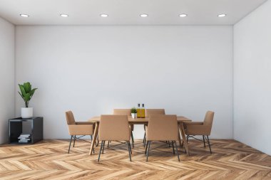 Beyaz minimalist yemek odası iç