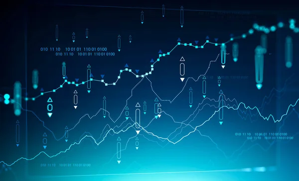 Fondo grafico digitale, mercato azionario e codifica — Foto Stock