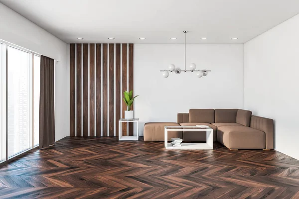 Salón blanco y de madera con sofá — Foto de Stock