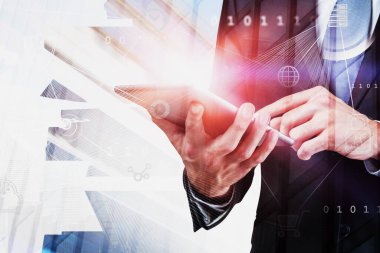 Businessman with tablet, big data interface