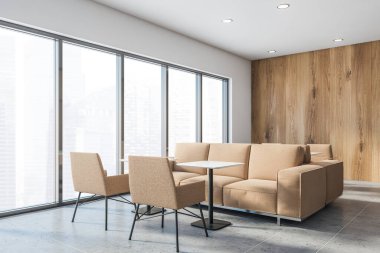 White and wooden office lounge corner