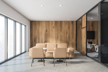 White and wooden office lounge interior