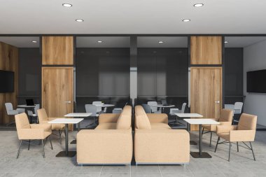 Gray and wooden office lounge interior